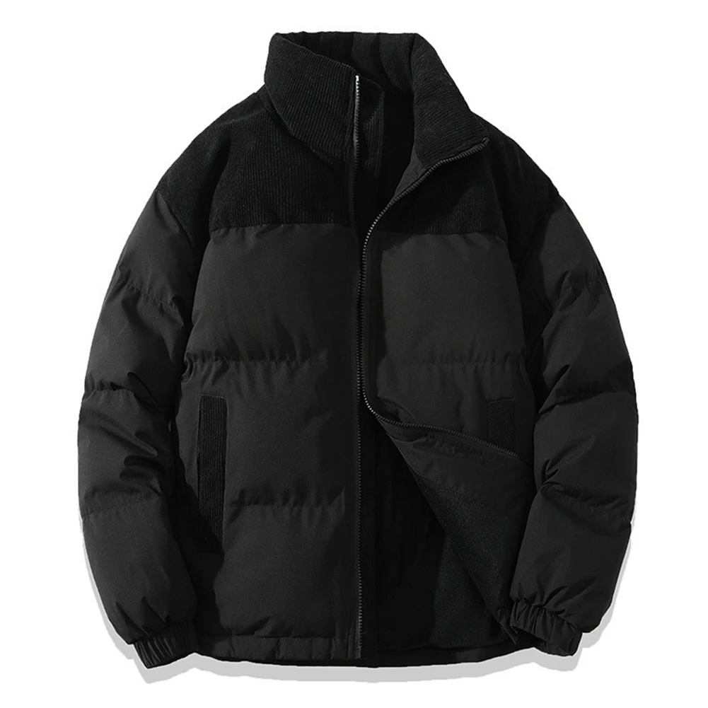 Thick Winter Jacket Black Men Warm Jacket Contrast Color Design Long Sleeve Loose Silhouette Thickened Padding