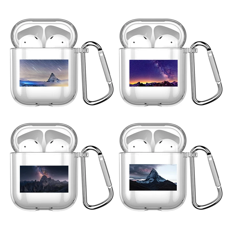 Retro Moon Aesthetic Snow Mountain Case For Apple Airpods 1 or 2 Shockproof Cover For AirPods 3 Pro Pro2 Transparent Earphone