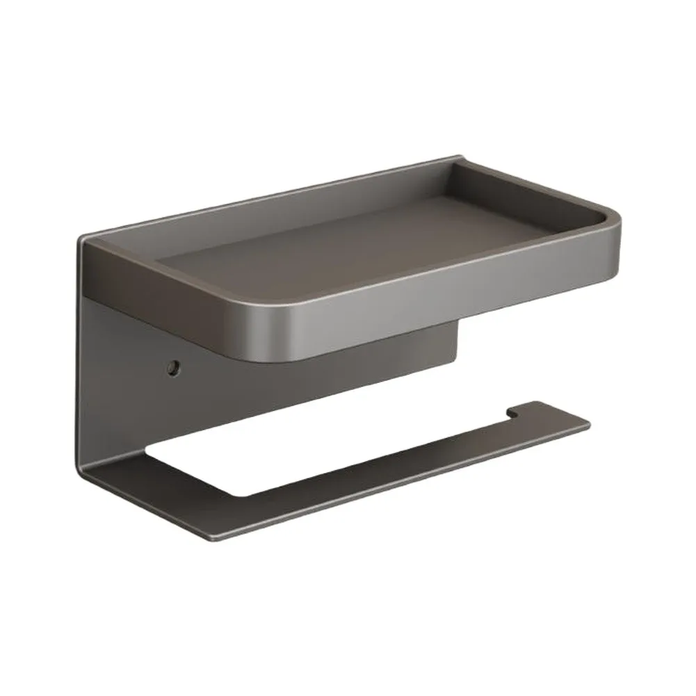 No-Drill Aluminum Toilet Paper Holder with Shelf Suitable for Self-Adhesive or Screw-In Mounting Based on Wall Type
