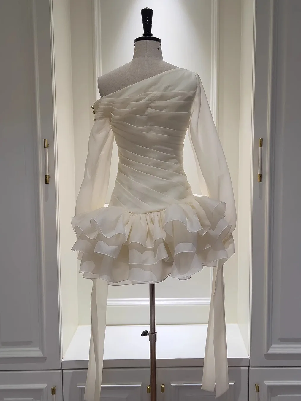 Otoño 2025 nuevo diseño un hombro ort falda hinchada Dr con ribete de encaje cintura alta fibra de poliéster larga Sve para Par