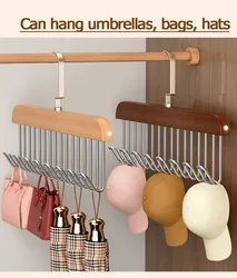 I KNOW 8 Hooks Multi-function Wood Caps Belts Hanger High Quality Strong  Wooden Storage Rack Tie Hanging No Trace Drying Rack