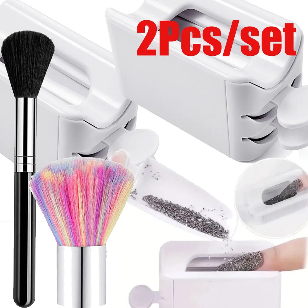 2Pcs/Kit Double-Layer Dip Powder Nail Recycling Box With Brush Container Portable Dipping Powder Box DIY Holder Manicure Storage