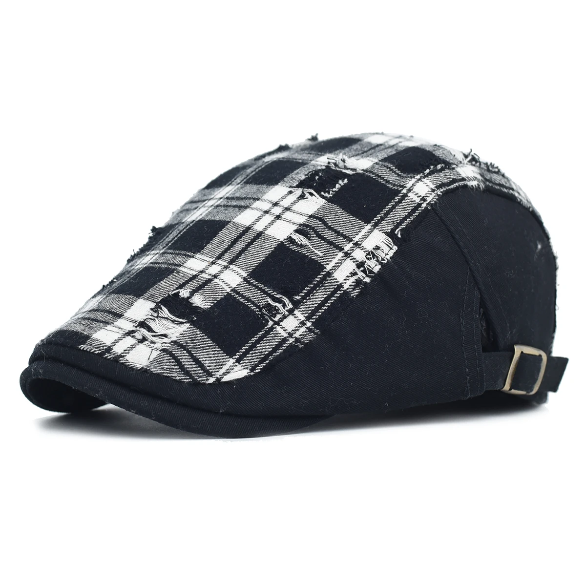 

Men Beret Cap British Style Retro Striped Flat Top Short Brim Winter Painter Hat Plaid Printed Breathable Caps For Men
