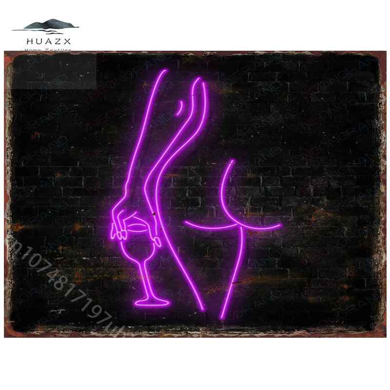 Sexy Woman Neon Metal Tin Signs for Home Bedroom Wall Art Decoration Hallway Party Festival Plaques Coffee Shop Bar Club Posters