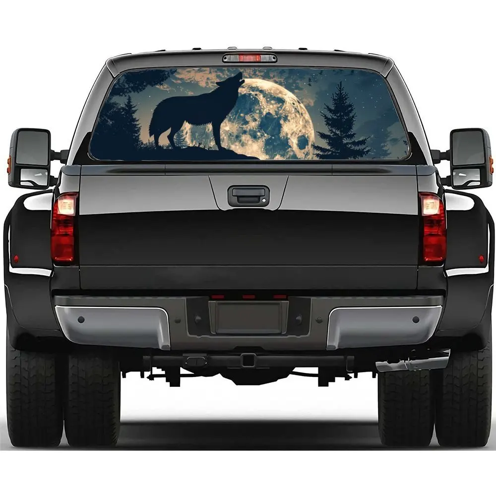 

Lone Wolf Gazing At The Moon Car Rear Window Sticker, Suitable for Trucks and Cars, Car Vinyl Wraps Decal Decorative Gifts