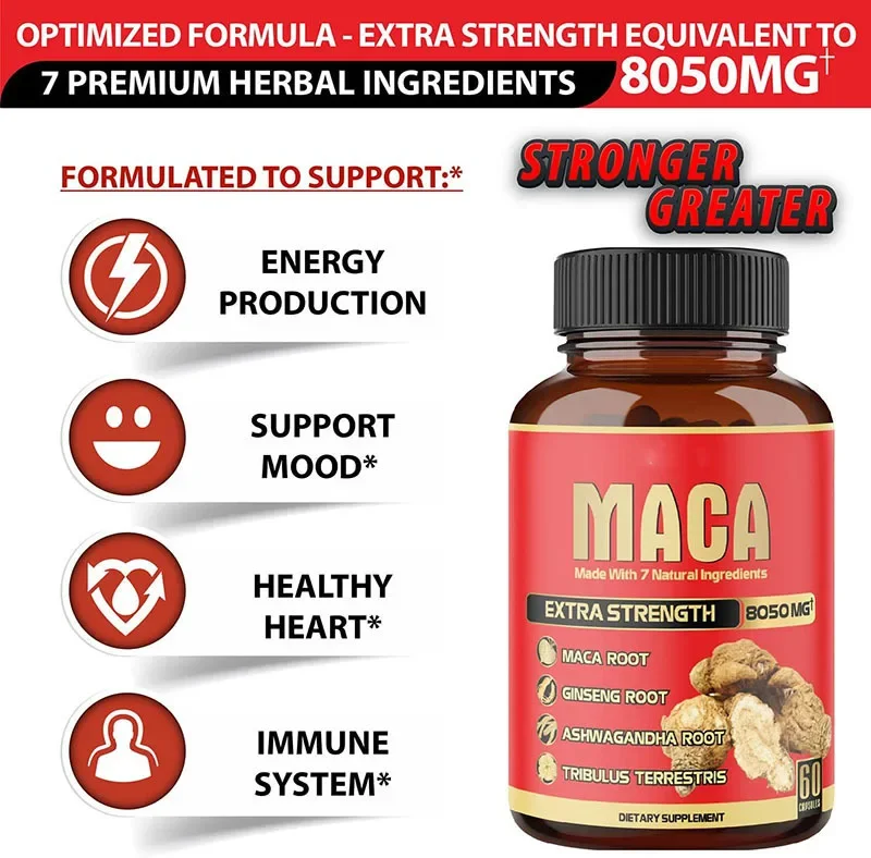 Peruvian Maca Root Supplement 8050 mg - Contains Ginseng Root South African nightshade, Tribulus terrestris