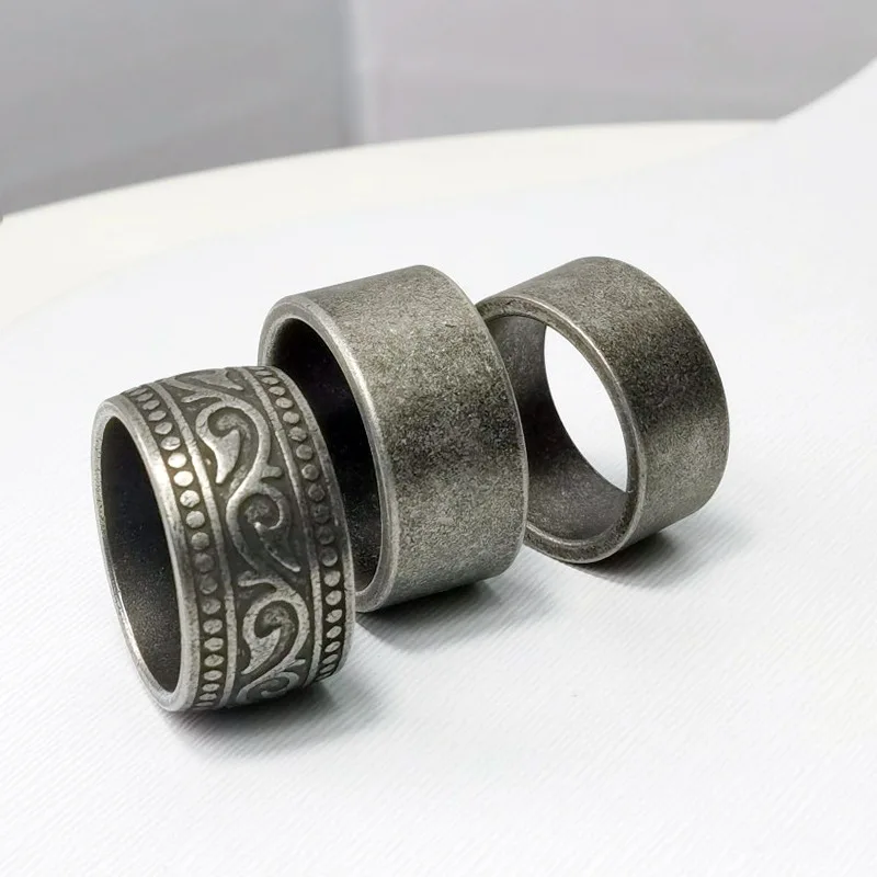 Stainless Steel Ancient Silver Ring Retro Vintage Round Rings  For Men Women Silver Color Viking Rings Jewelry Gifts Wholesale