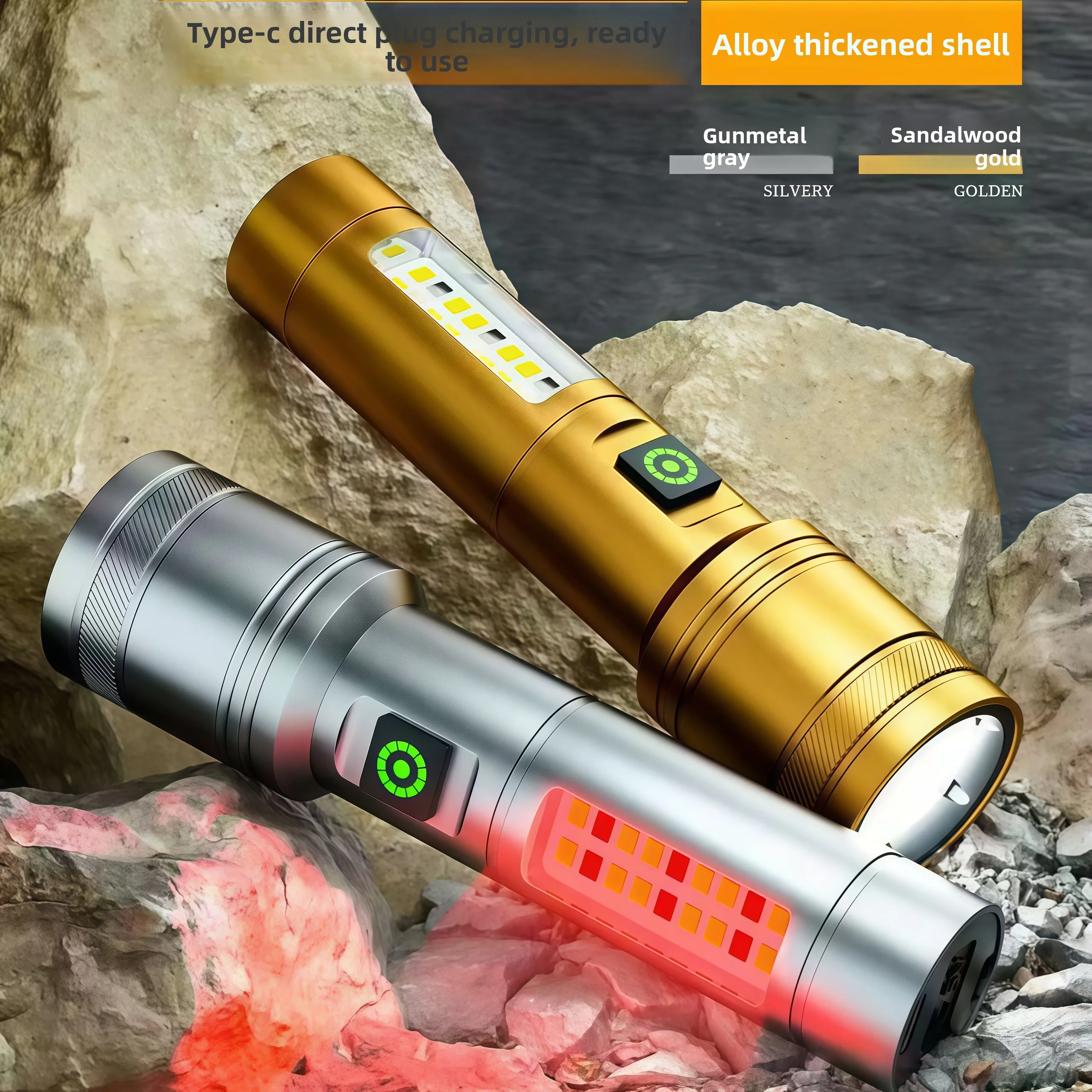 مصباح يدوي قوي للغاية طويل المدى قابل لإعادة الشحن للدراجات الخارجية، مدفع أورورا تكبير الأضواء، كشاف ليزر كبير c #2