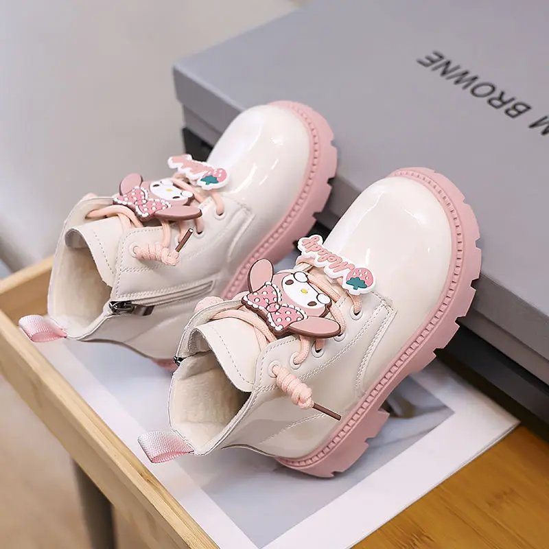 Sanrios Girl Cotton Boots Autumn Winter New Child Short Boots My Melody Plus Velvet Keep Warm Cotton Boots Student Shoe