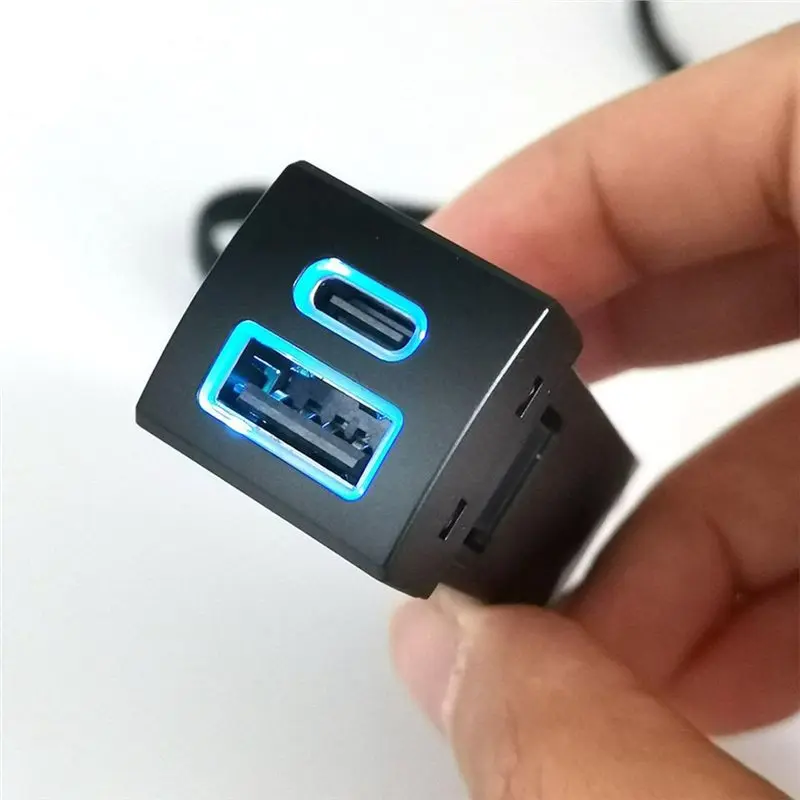 Blue LED Square USB Type-C Fast Charge Car Charger Socket QC3.0 Adapter For Toyota Corolla Venza