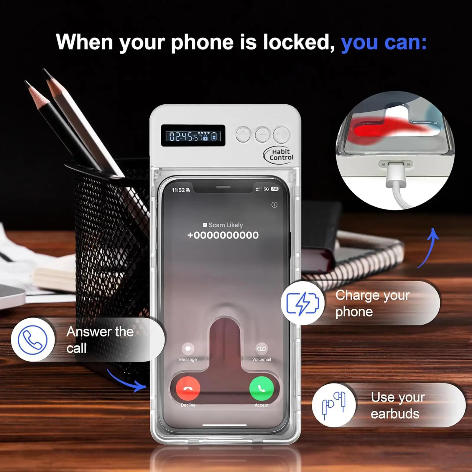 Phone Lock Box Self-Control Case with Timer Timed Cell Phone Jail Locker for Students Kids Adults Family Home Office Gym Travel