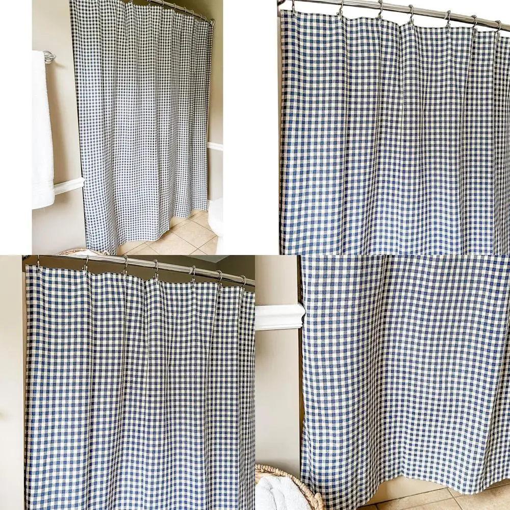 

Vintage Blue & Cream Gingham Shower Curtain, 72 x 72, Country Farmhouse Style
