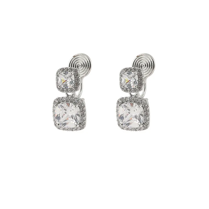 New Women\'s Earless Mosquito Coil Ear Clip Style Square Zircon Earnail Geometric Jewelry Gift