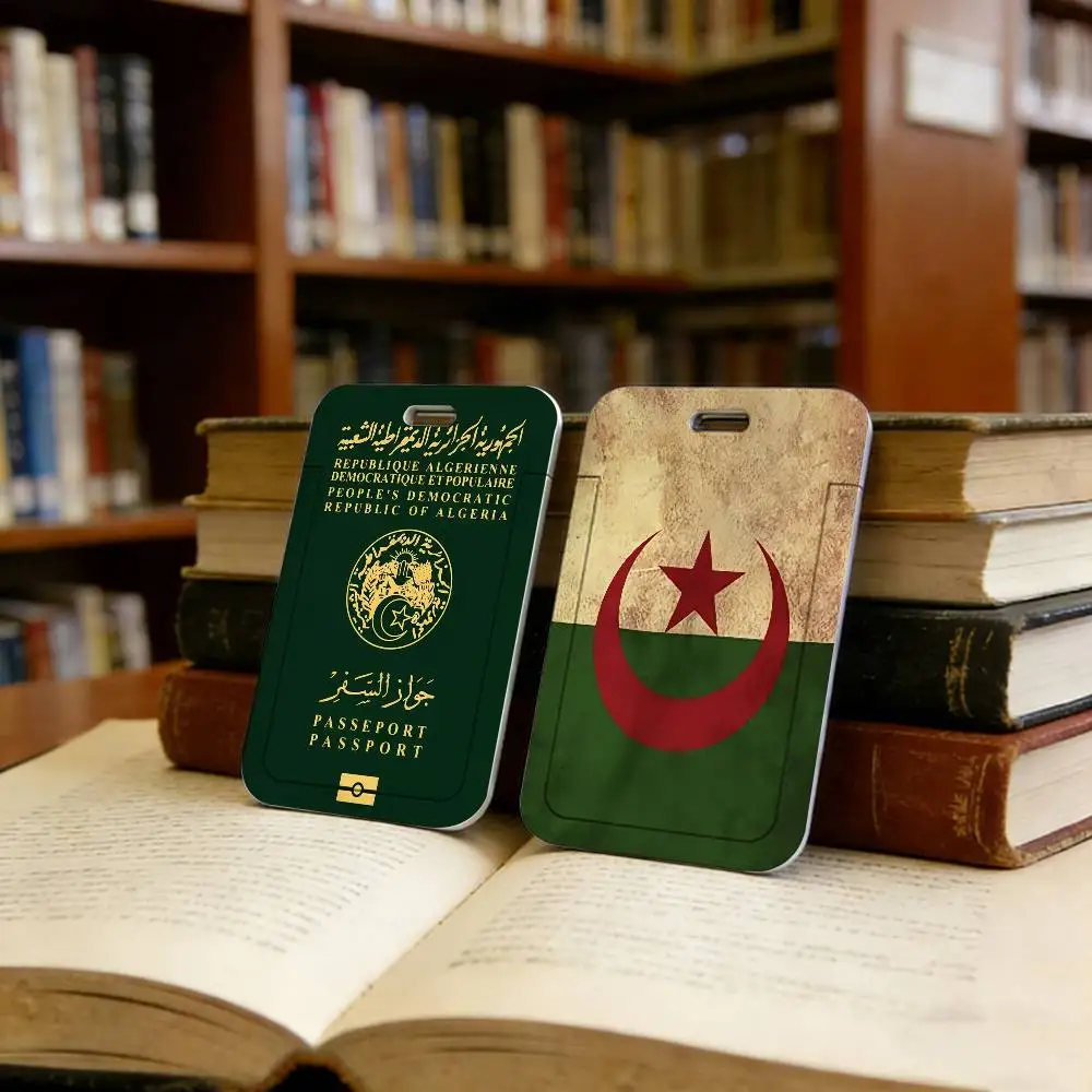 Algerian Flag Passport Card Covers Holders Case Students Bus Card Cover ID Badge Holder with Lanyard