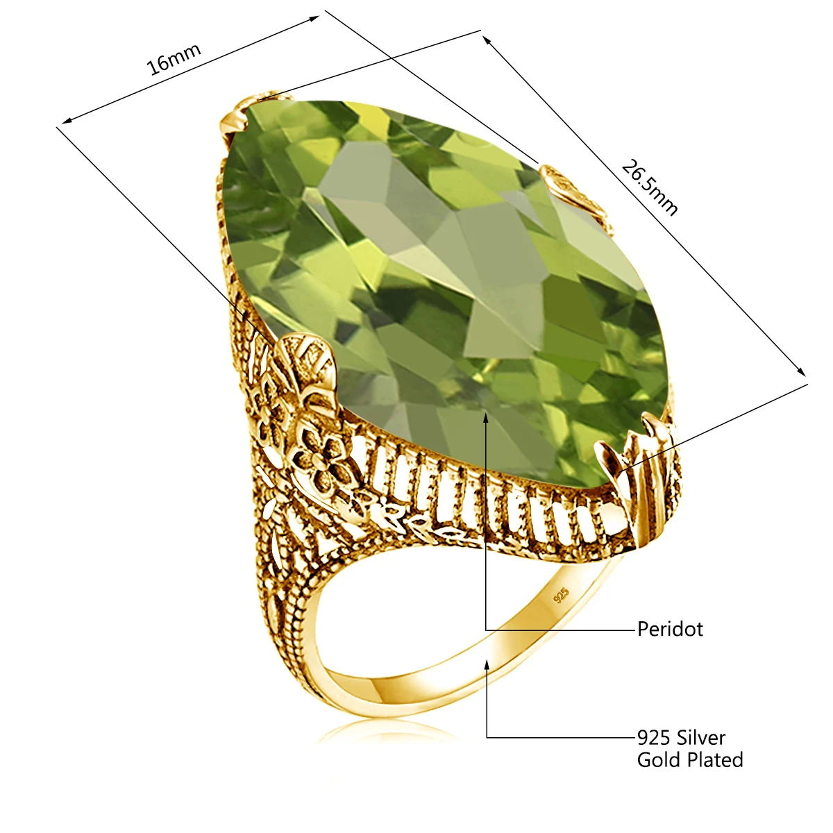 14*26mm Marquise-Stein Oliven-Peridot-Ring Gold für Damen Trend Luxus-Schmuck Geburtsstein Edelsteine Einzigartiges Handgefertigtes Geschenk Damen Sale – Detail 1
