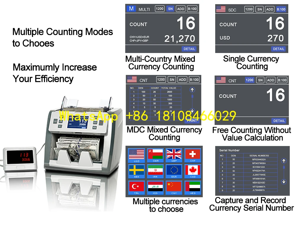Bill Counter Currency  Counting Machine  EC900 with Big Display UV&MG Detect Money Counting Machine Discriminator