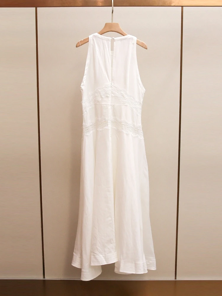 High End Women's Summer New Elegant Gold Style Slim Fit Embroidered Hollow Waist Vest Dress