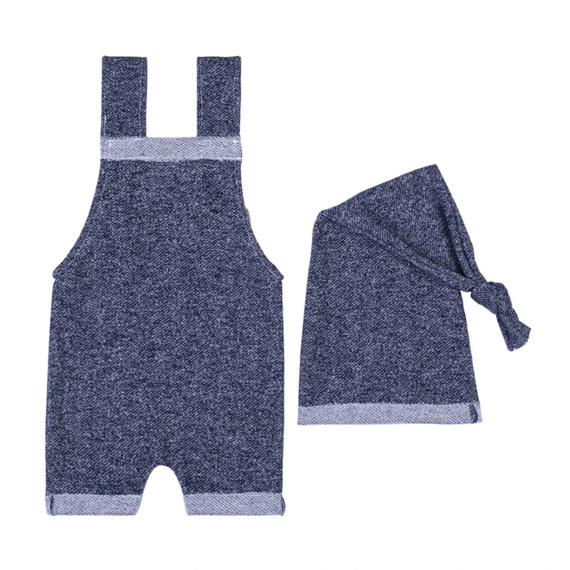 2-teiliges Set für Neugeborene, Fotografie-Kostüm, Baby-Knotenmütze und Overall mit Trägerhose