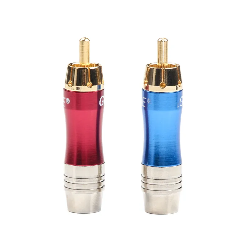 

1pair/2pcs RCA Plug Connector Male Plug Gold Plated Audio Adapter Blue&Red Speaker Plug for 8MM Cable