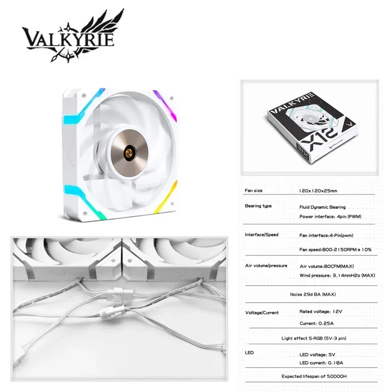 Valkyre-ventilador de refrigeración V12F para ordenador, Enfriador de carcasa de 120mm para Pc, Gamer, CPU, ARGB, 4 pines, PWM