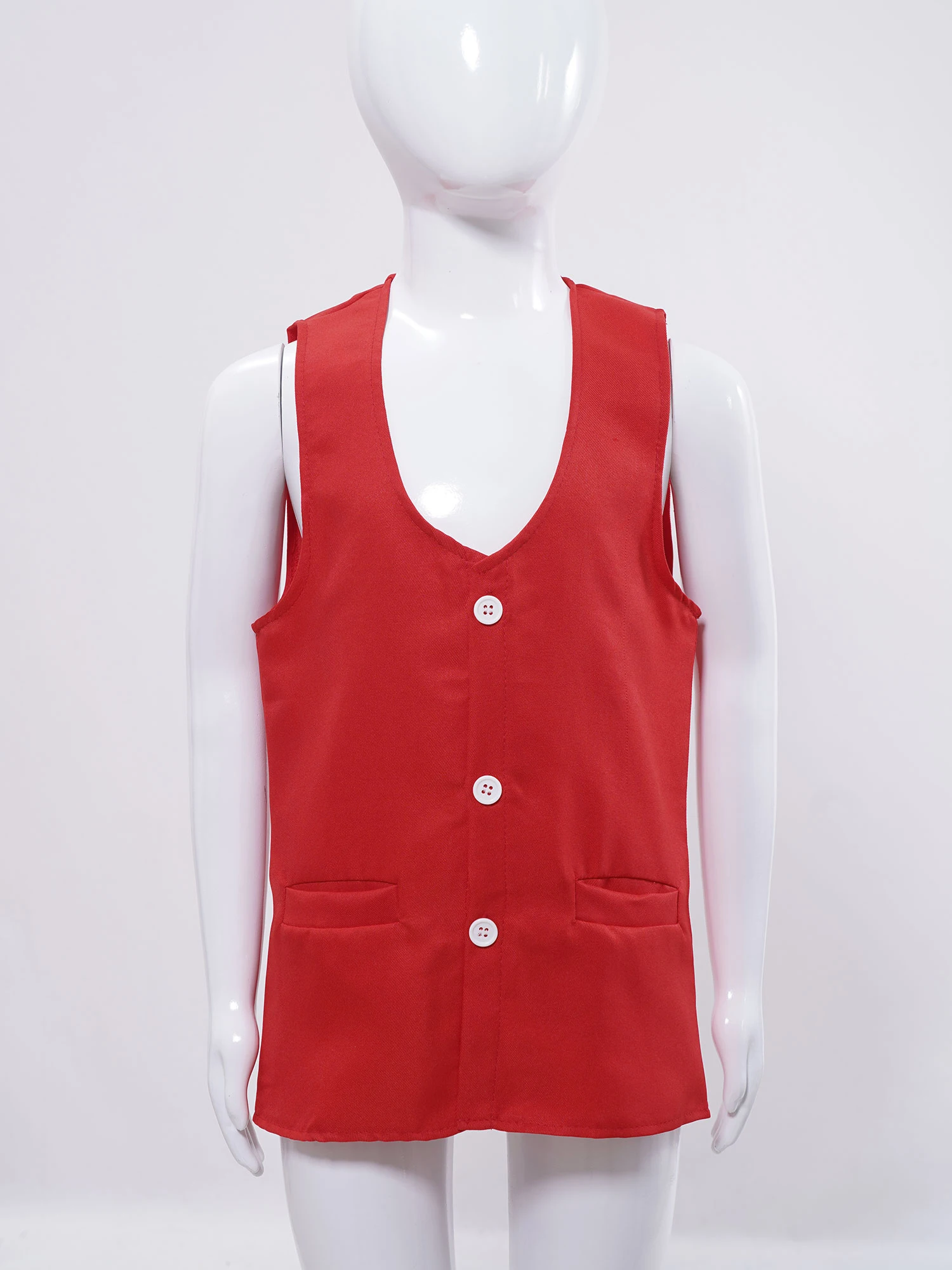 Unisex Kids Boys Girls Volunteer Activities Vest Solid Color V Neck Sleeveless Button Down Waistcoat with Pockets
