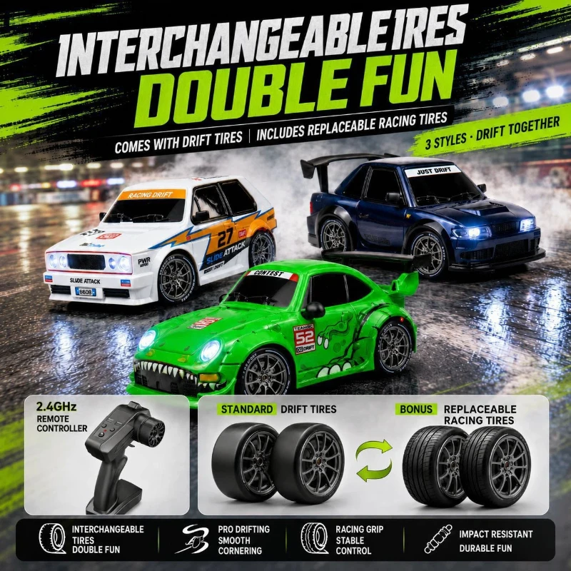 New Creative Mini Drift Car Simulation 1:24 Dinosaur Coating Sports Car Model Trendy Ornament Lighting 4wd Drift Car