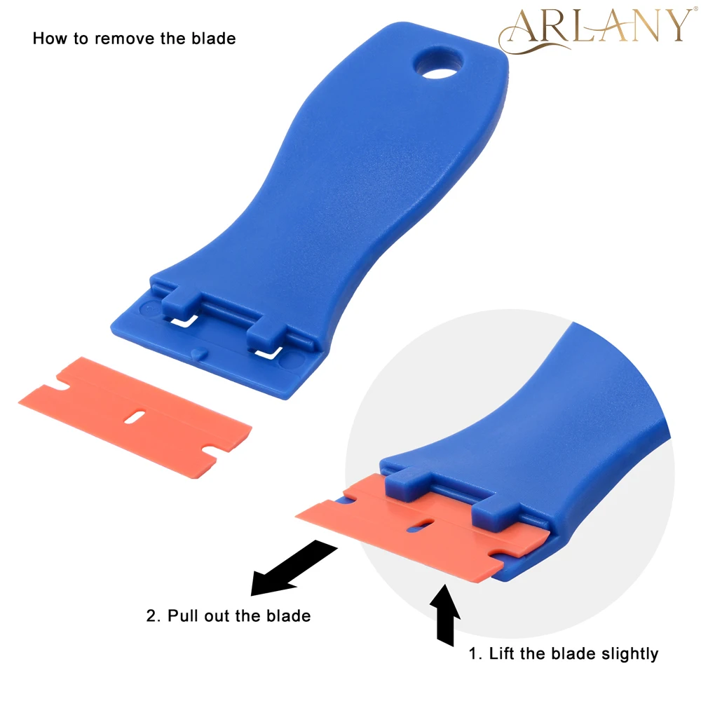 ARLANY Hair Extension Plastic Scraper Kit Tape Remover Razor Scraper with 10Pcs Razor Blades for Tape In Extensions Car Window