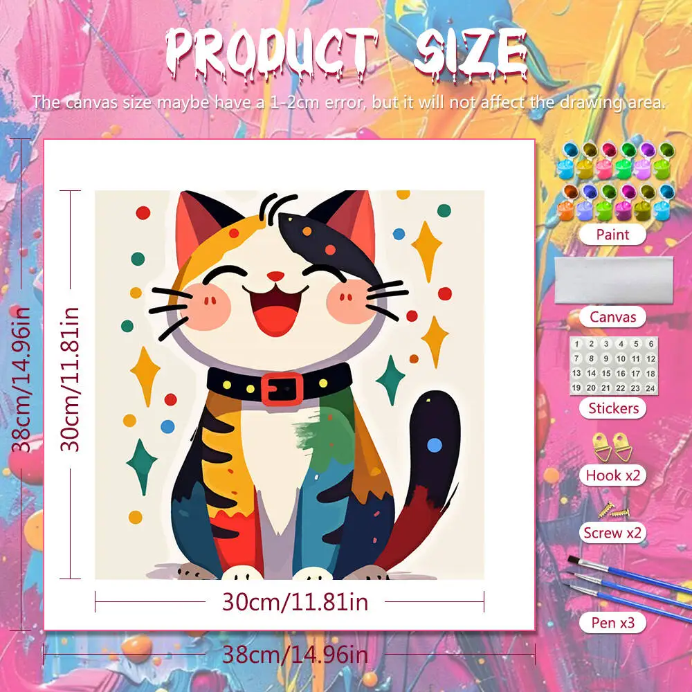 Huacan Digital Oil Painting By Numbers Cute Cat DIY Art Acrylic Paint By Number Animal Cartoon Handmade Hobby Wall Decoration