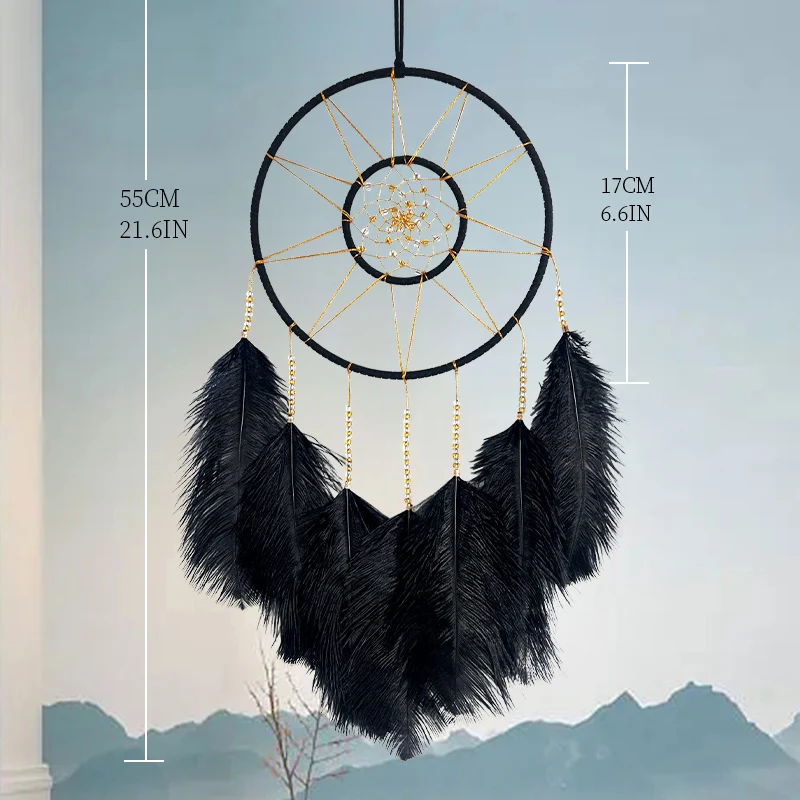 Dream Catcher Hand-woven Black Feather Wind Chime Creative Living Room Hanging Ornaments Festival Holiday Gifts Home Decorations