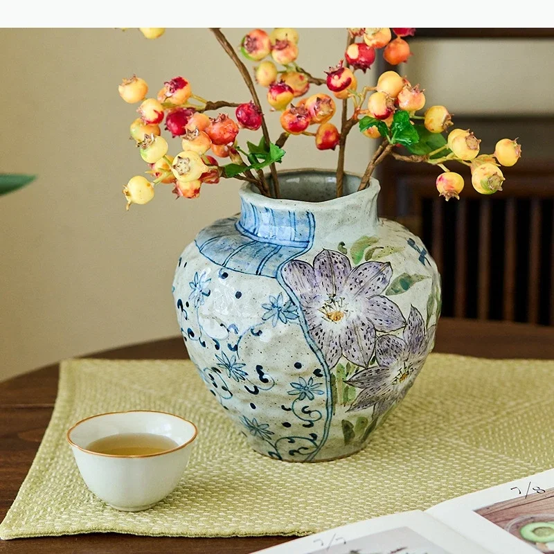 Sunflower Pattern Ceramic Vase Desk Decoration Flowers Arrangement Artificial Flower Decorative Floral Vase Room Aesthetic Decor