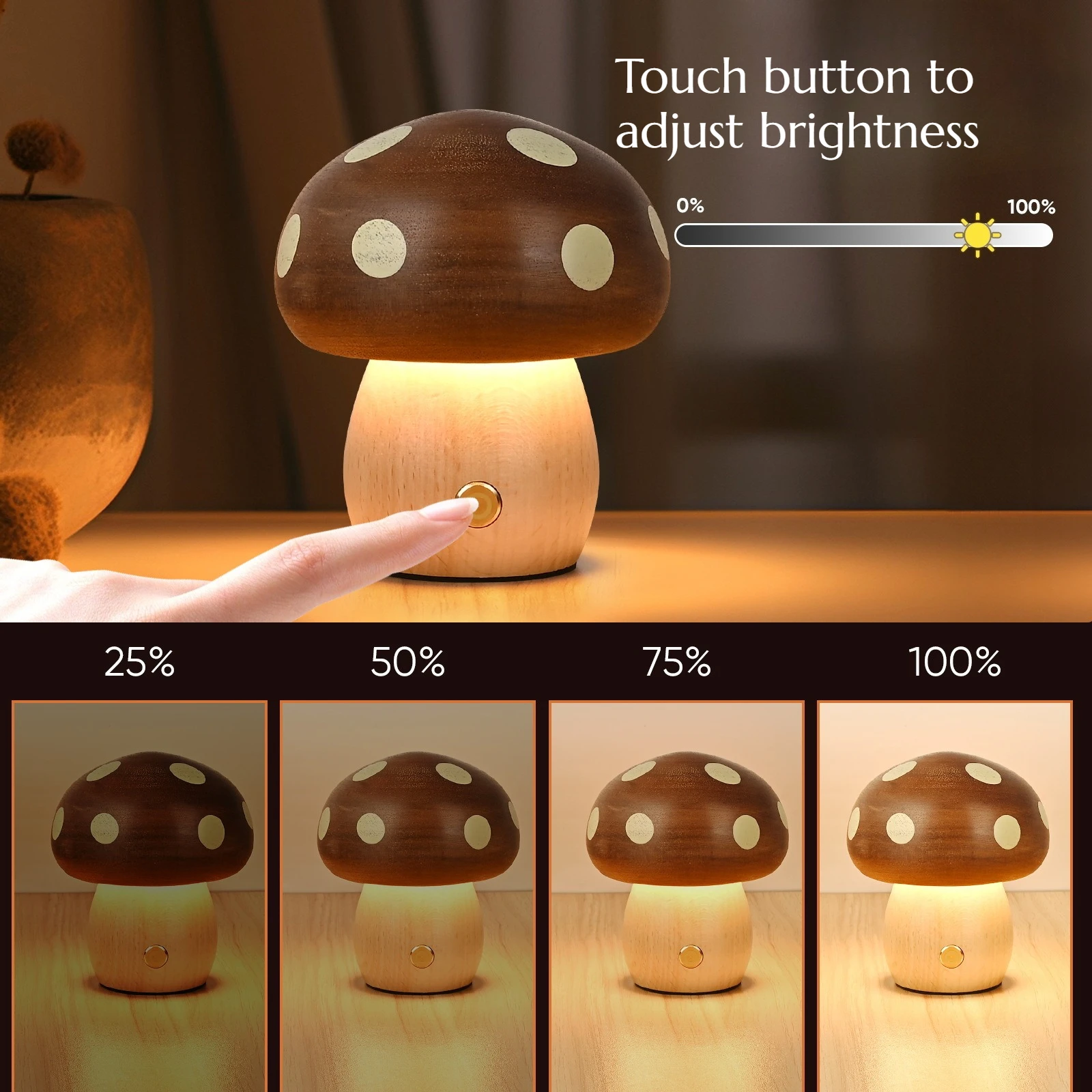 Solid Wood Mushroom Sculpture Ebony/beech LED Atmosphere Home Decoration Crafts Holiday Gifts
