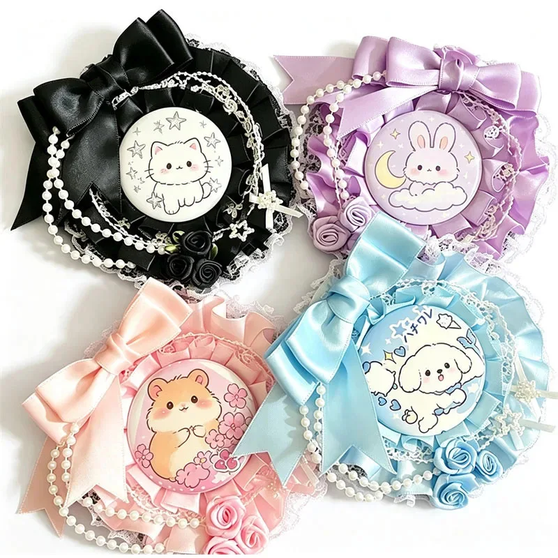 Handmade Lolita Rose Bow Badge Display Holder Cute Anime Ita Bag Pin Peripheral Accessories 58-75mm Oval Badge Pins Display Tray