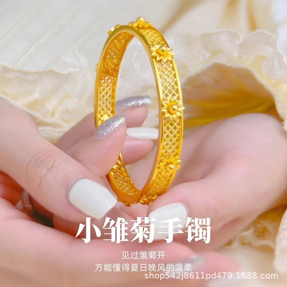 Luxury 24K 9999 Pure Gold real gold Women's Daisy Filament Bracelet Clover Bracelet