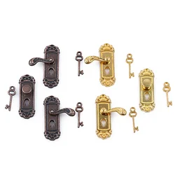 Cute Vintage Funny 1/12 Scale Dollhouse Miniature Door Lock and Key Doll House Fairy Mini Door Retro Metal DIY Accessories