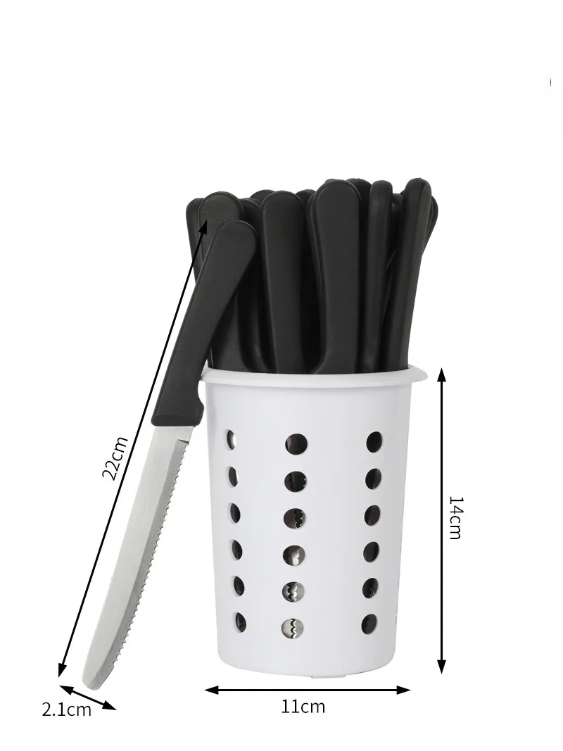 Storage Set Steak Knife with Bucket Stands Gadgets Knives Black Plastic Handle Kichen Accessories