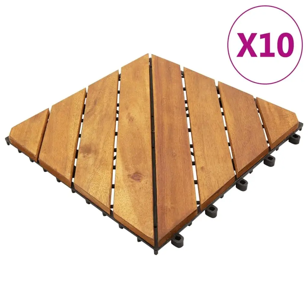 10PCS Solid Acacia Wood Decking Tiles 11.8x11.8 Inch Outdoor Flooring