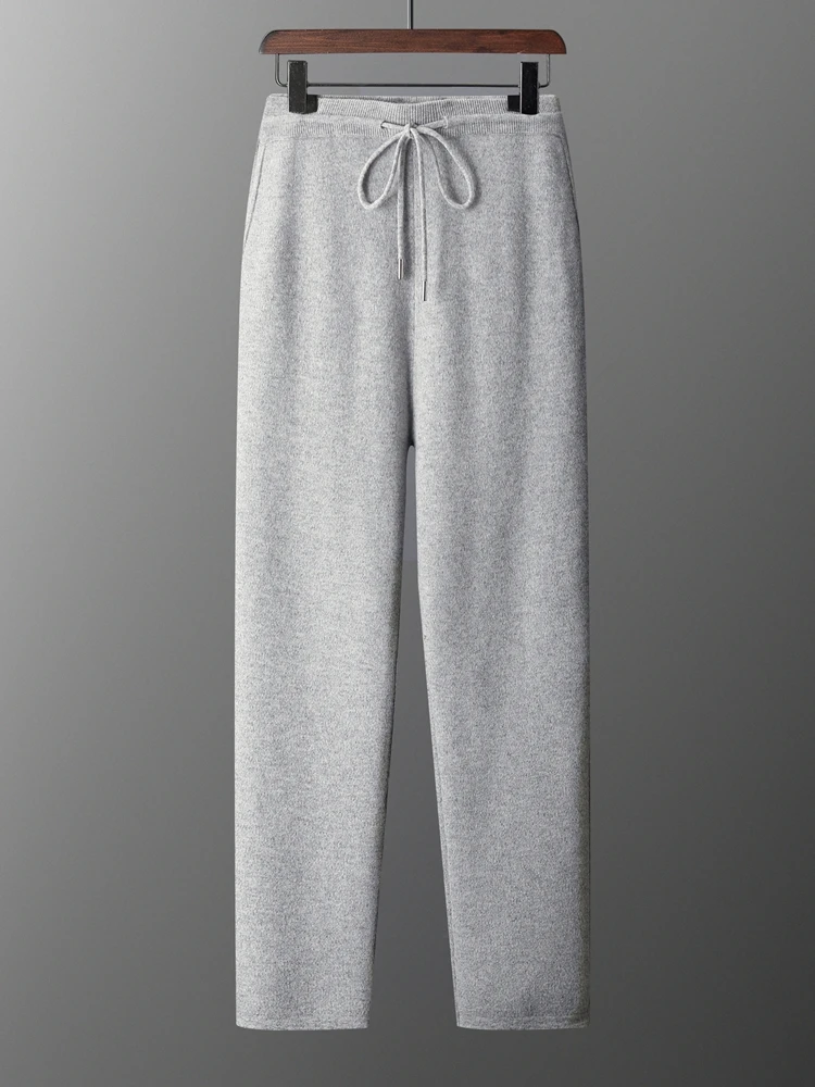 100% Pure Wool Sweater Suit Men's  Hooded Cardigan Wool Pants Thick Warm Knitwear Autumn Winter Smart Casual Trousers Hoodie