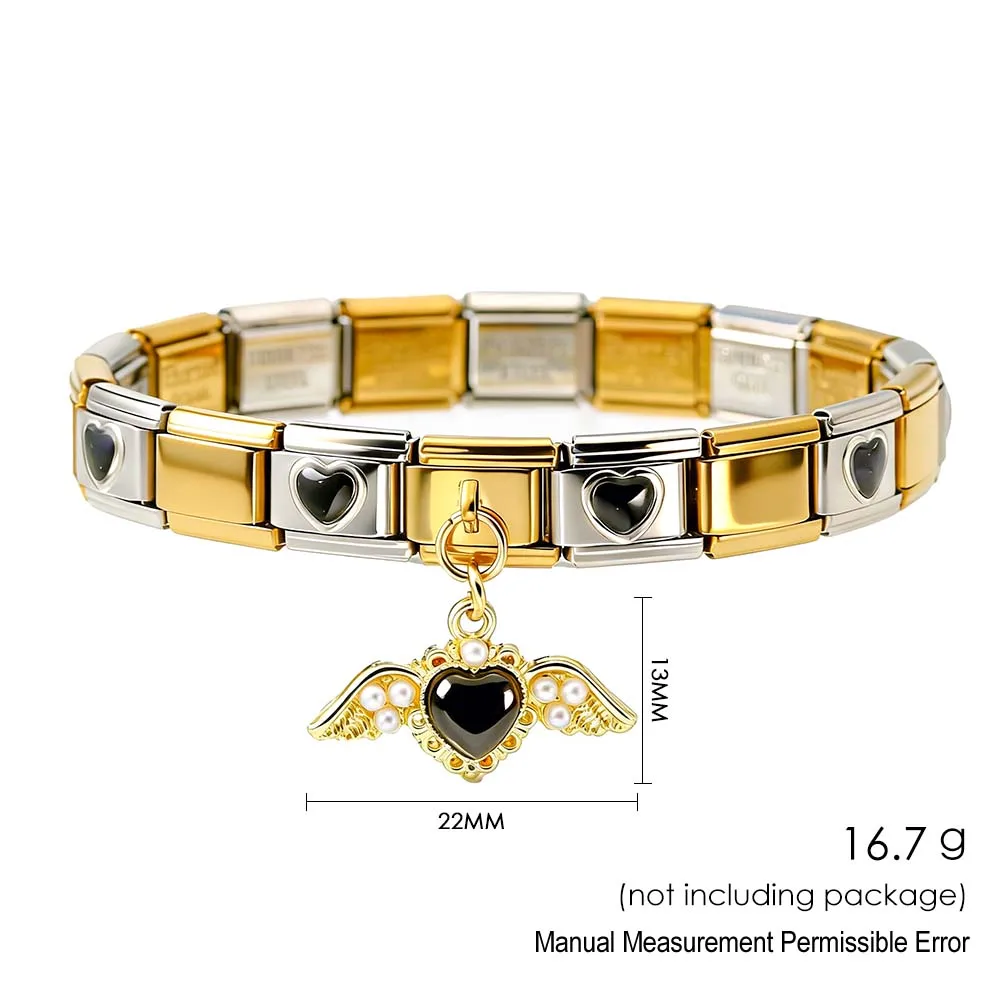GEMOSA 9mm Italienisches Edelstahl-Armband Trendiges Schwarzes Liebesherz Werkzeug-Kombinationsset DIY Damen Herren Charm-Schmuck 19-teiliges Set – Detail 2