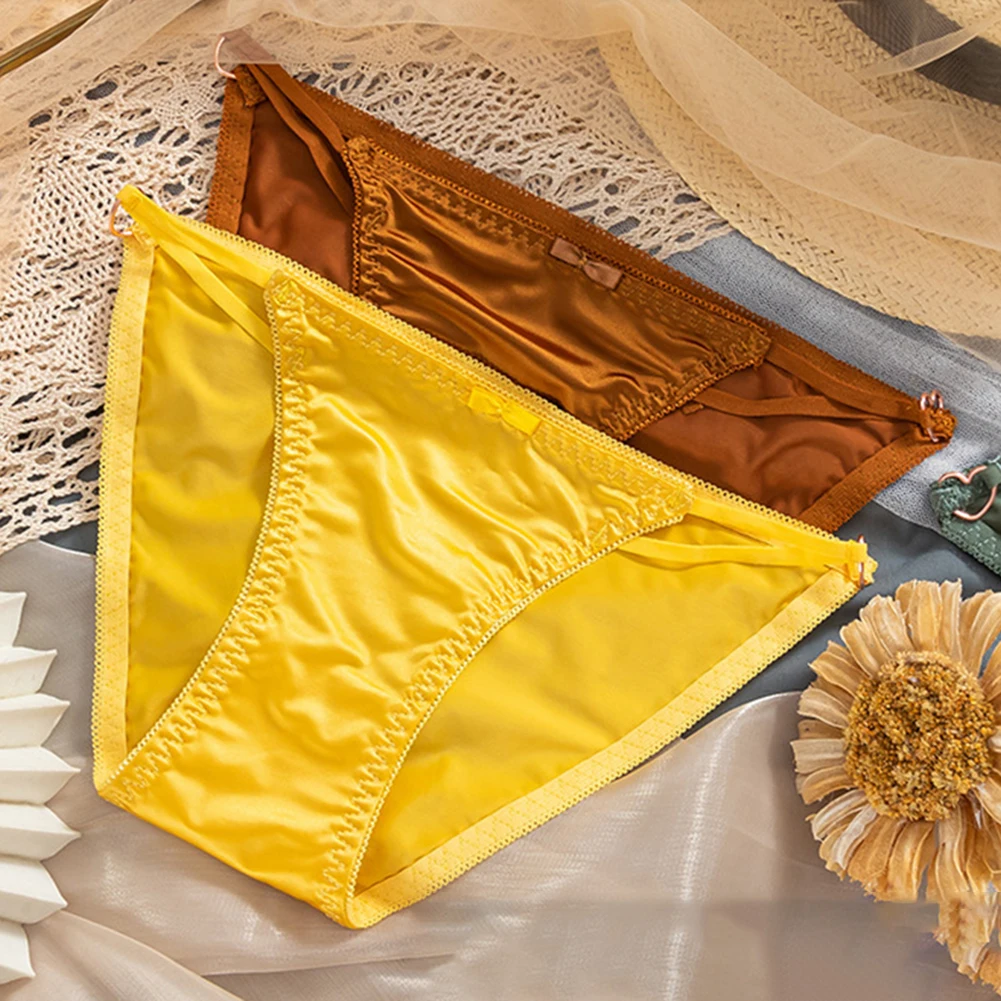 

New Seamless Satin Ice Silk Women's Underwear Slim Straps Low Waist Briefs Breathable Solid Lingeries Sexy Hot Women's Panties