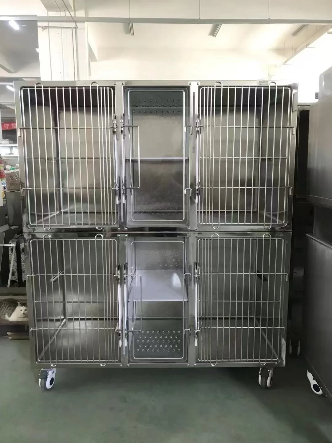 304 Stainless Steel Square Large Dog/Cat Cage With Hook Loop Closure Veterinary Hospitals And Clinics