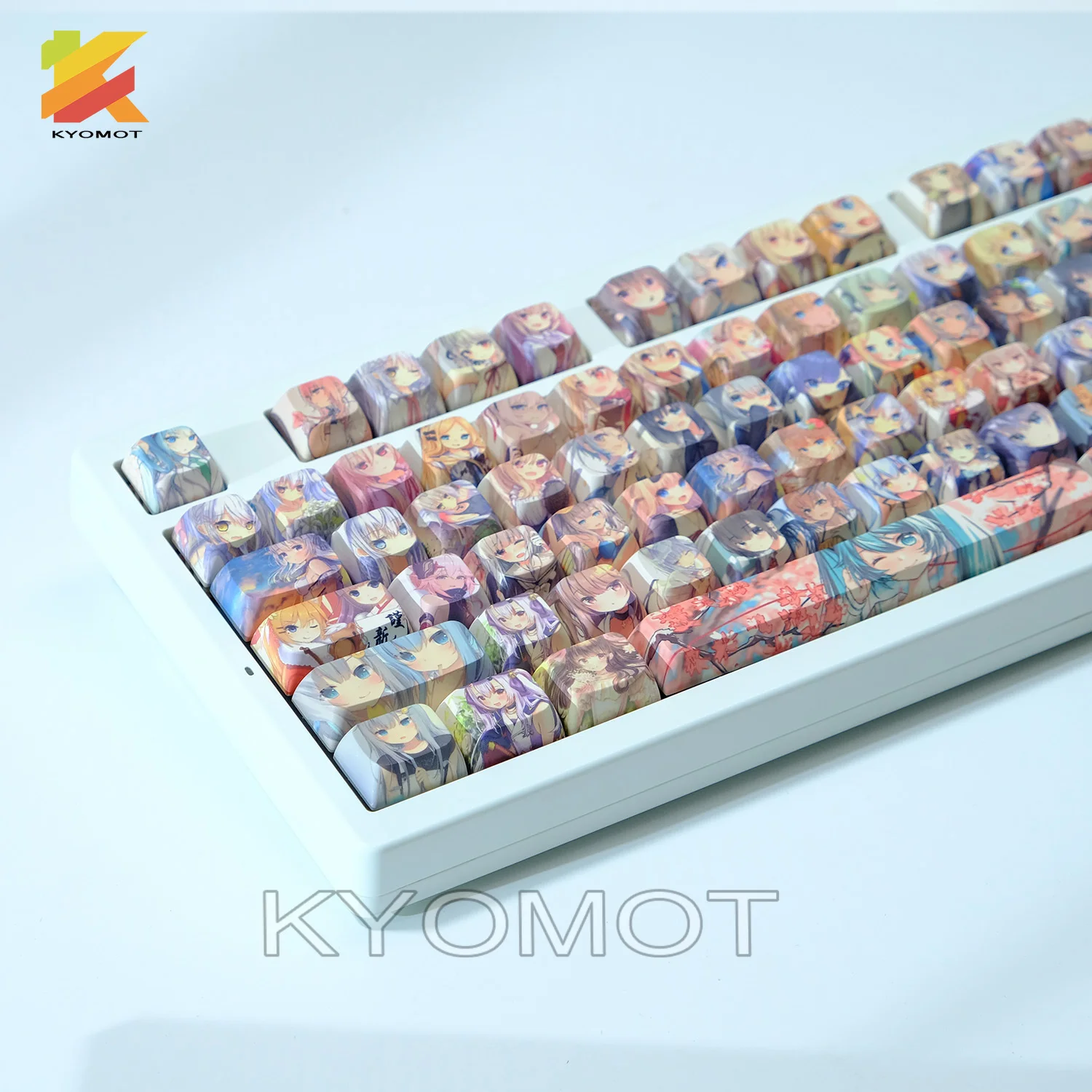 

KYOMOT 125-клавиш, коллекция цветов, 2D аниме для девочек, PBT MOA, профиль без гравировки, колпачки для клавиш MX Switch, игровая механическая клавиатура