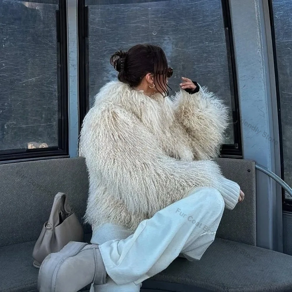 Fur Coat Eco-friendly Female Fake Mongolian Sheep Fur Fluffy Jacket Women New Winter Fur Artificial Thick Warm Outerwear Lady