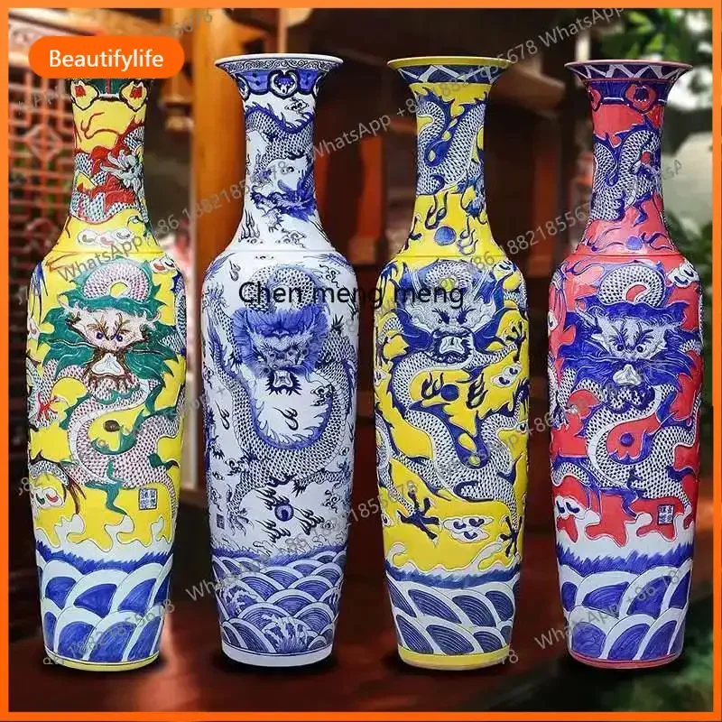 Jingdezhen ceramics hand-painted floor, hotel living room dragon pattern carving 3 meters ornament