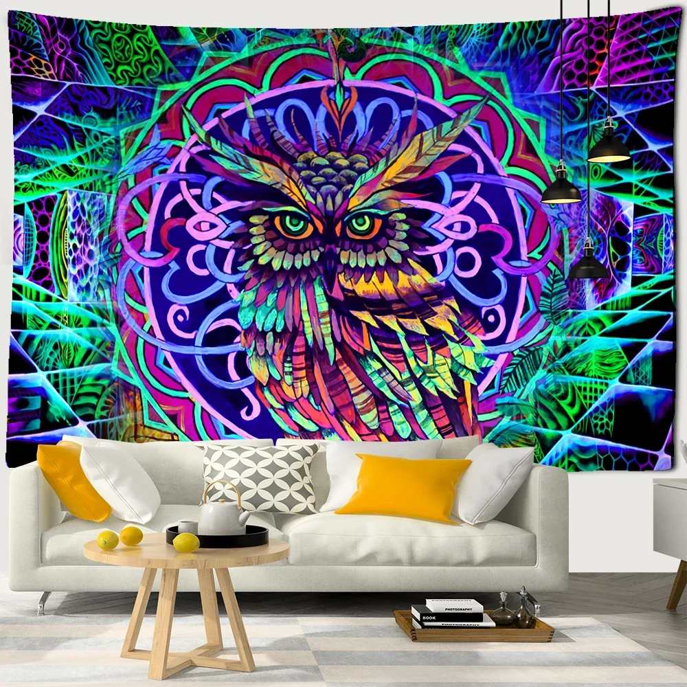 Colorful Psychedelic Owl Tapestry Bohemian Dark Academia Decor Witchcraft Room Home Decortive 3D Large Wallpaper For Wall