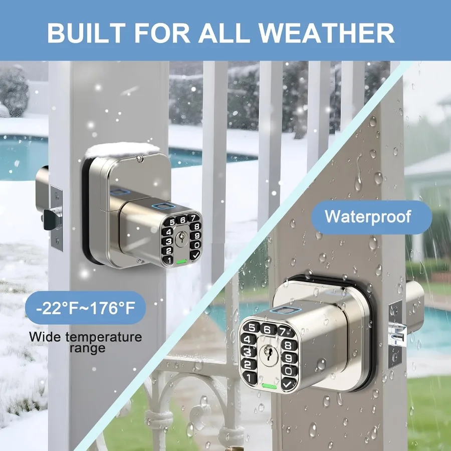 IU53 قفل باب لوحة المفاتيح ببصمة الإصبع مزدوج الجوانب جميع الأحوال الجوية دخول بيومتري مقاوم للماء بالكامل مع رموز مزدوجة الجوانب نفس المفتاح كلا Si #6