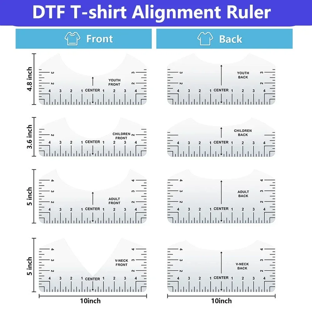 DTF T-shirt Alignment Ruler Acrylic DTG T-Shirt Ruler Guide to Center Designs for Vinyl HTV Alignment Tool