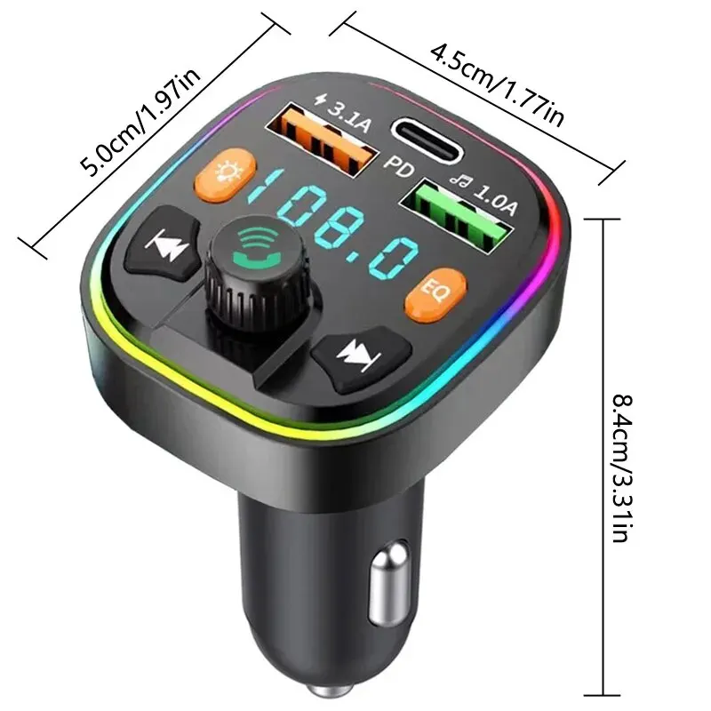 FM Transmitter Type C 3.1A USB Fast Charging Handsfree Calling Wireless Car Kit FM Modulator Car MP3 Player