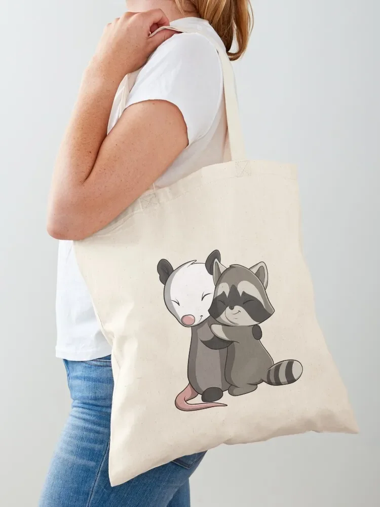 Opossum and Racoon Hug Tote Bag tote bags aesthetic custom tote