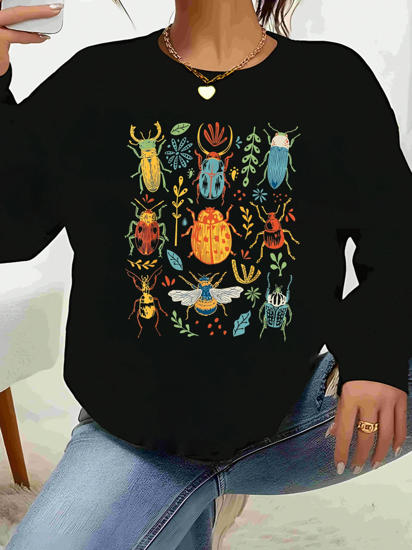 

Красочный топ с длинными рукавами и принтом жука, повседневная одежда на Хэллоуин, женская мода