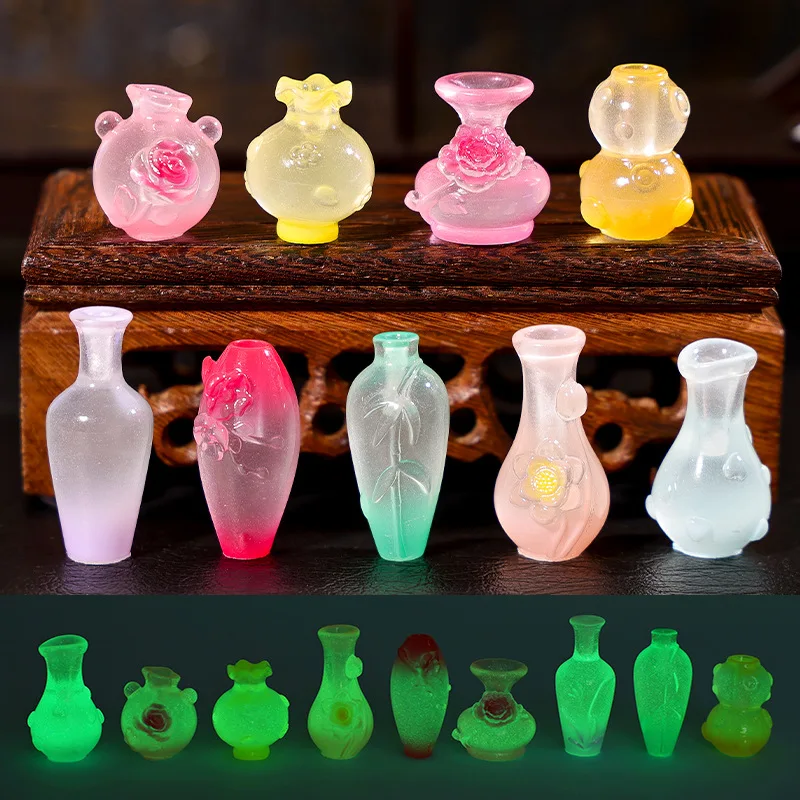

Micro landscape creative flower arrangement small vase home desktop ornaments luminous mini flower pot resin DIY craft decorativ